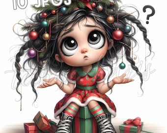 Whimsical Christmas Girl Clipart Bundle | Quirky Doll Graphics (300 DPI JPGs, Commercial Use)