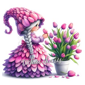 Spring Tulip Gnome Clipart | 10 High Quality 300 DPI JPEGs | Watercolor Flower Garden Gnomes | Paper Craft | Junk Journal | Scrapbooking
