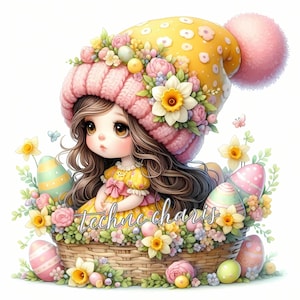 Ensemble de cliparts gnome de Pâques, 10 fichiers JPEG 300 DPI de haute qualité, oeuvre d'art pour chambre d'enfant, téléchargement numérique, fabrication de cartes, clipart mignon gnome, créations numériques en papier
