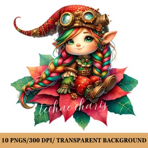 10 Christmas steampunk Gnome, Watercolor clipart bundle, Steampunk png graphics, Gnome sublimation, Commercial Use, Digital Download