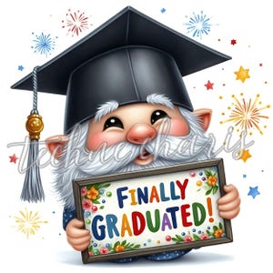 Clipart de nain de remise des diplômes | Lot de 10 fichiers JPEG 300 ppp de haute qualité | Félicitations Gnome Clipart | Fabrication de cartes | Journal indésirable | Scrapbooking