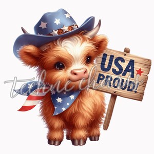 10 Vaterländische Hochlandkuh PNG Clipart, Aquarell Babykuh, 4. Juli, Gedenktag Kunst Amerikanisches Tier zum Ausdrucken, kommerzielle Nutzung