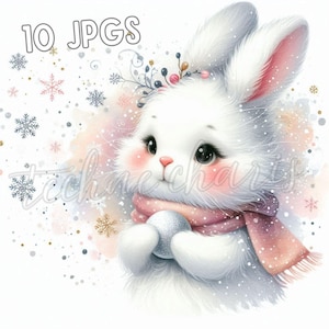 Christmas Animals Clip Art Bundle | 10 High Res Watercolor JPGs | Cute Winter Holiday Animals | Xmas Digital Art for Crafts, Cards & Decor