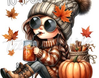 Fall Girl Gnome Clipart: Pumpkin Spice, Maple Leaf (Digital Download)