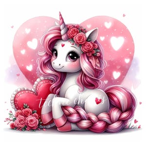 Romantic Sweet Unicorn Cliparts | Set of 10 High Quality JPEGs Card Crafting Junk Journal Digital Download Valentines Unicorn Cliparts