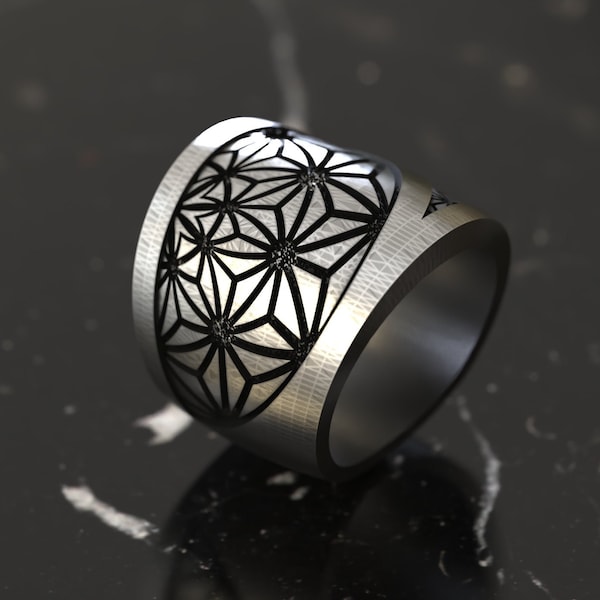 Modern 925 Sterling Silver Geometric Patterned Ring, Sacred Geometry Ring, Torus Design Signet Jewelry Inspired  Fibonacci Sequence Symbol