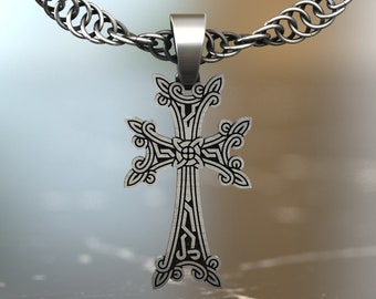 Celtic Cross Handmade Sterling Silver Men Charm Necklace, Celtic Knot on Cross Silver Men Jewelry, Celtic Cross Pendant, Christian Necklace