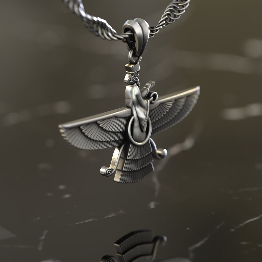 Ahura Mazda Silver Necklace, Farvahar Pendant, Ancient Persia Necklace