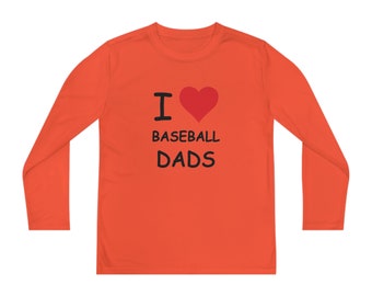 I Love Baseball Dads Kids Long Sleeve Tee