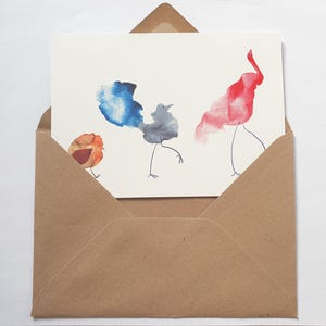 Cartão postal de colagem em aquarela de desfile de pássaros ∣ Impressão ilustrada A6 ∣ ilustração de natureza fofa e minimalista