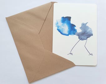 Cartão postal de colagem de aquarela de pássaro azul ∣ Impressão ilustrada A6 ∣ ilustração de natureza fofa e minimalista