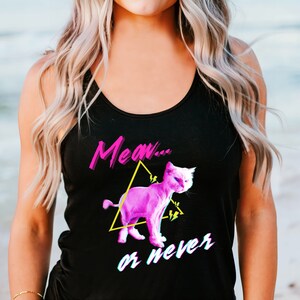 80's Inspired tank Top, Vibrant cat design, Cute Anaglyph Cat Top, Retro Style Women's Tank, Colorful Cat Apparel, Racerback tank top