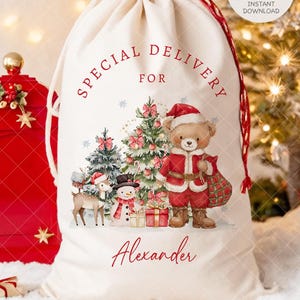 Jultomtennalle och krans redigerbar Canva, julsäckdesign, sublimering av julmugg, personlig redigerbar julsäck