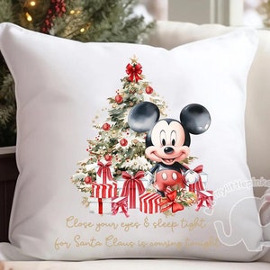 Cuscino della vigilia di Natale Topolino PNG Design a sublimazione, federa per cuscino di Natale Clipart, cuscino della casa di Babbo Natale Design a sublimazione