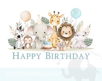 Baby Safari Animals Birthday PNG, Watercolor Baby Animals, Birthday T Shirt Sublimation Design, Wild Animals, Instant Digital Download