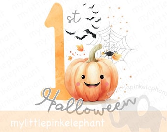 My 1st Halloween Pumpkin PNG, Halloween Baby Vest Design, First Halloween Baby, Halloween Treat Bag, Instant Digital Download, UV, DTF