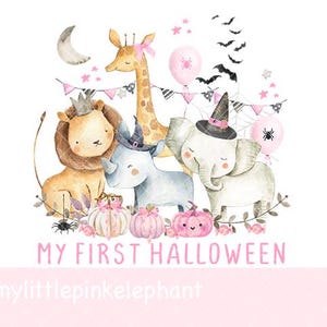 Pink My First Halloween safari PNG, Happy Halloween wild animals Sublimation Design, Trick or Treat, Fall Pumpkins, Instant Download