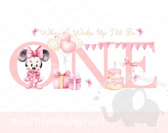 Klassieke Minnie Mouse 1e verjaardag png, baby's 1e verjaardag T-shirt sublimatie, mijn eerste verjaardag, verjaardagstaart, instant digitaal, UV/DTF