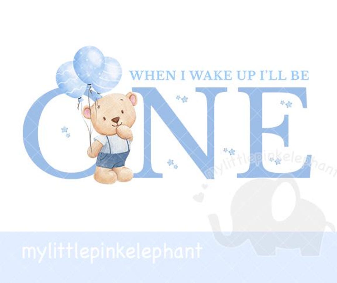 Teddy Bear Blue Balloons 1st Birthday PNG, First Birthday Sublimation ...