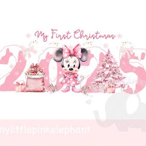 Myszka Minnie Pink My First Christmas 2025 PNG, Sublimacja pierwszego bożonarodzeniowego worka dla dziecka, Pudełko Wigilijne, Pamiątka dla dziecka, Natychmiastowe pobranie