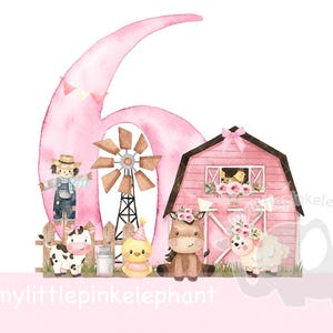 6 anniversaire petite fille rose ferme grange anniversaire fille PNG, conception de sublimation d'animaux de ferme, conception de T shirt de ferme de filles, téléchargement immédiat