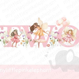Duas meninas de aniversário clipart de fadas, número dois rosa, download digital, png transparente, design de camiseta de sublimação, decoração de festa em aquarela