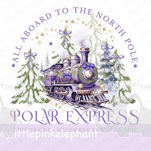 Polar Express Fioletowy Clipart, Tradycyjny Pociąg Bożonarodzeniowy, Believe Bell, Projekt Koszulki PNG, Bilet, Projekt Karty, Obraz Sublimacyjny