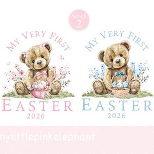 Set of 2, My Very First Easter Teddy Bear Designs, PNG, Baby's First Easter Winnie T Shirt Design, Easter Onesie, Instant Digital Download