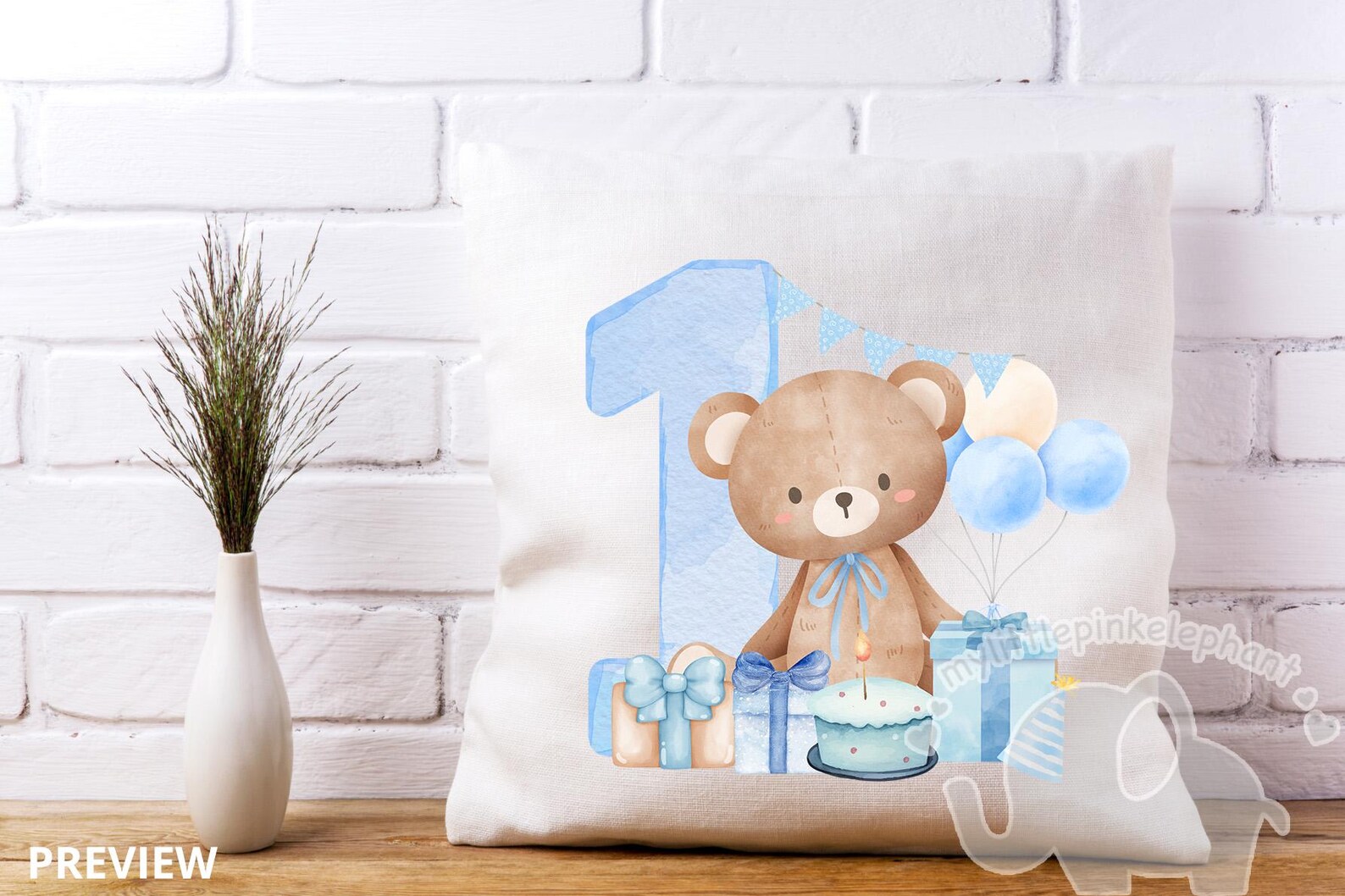 Teddy Bear Blue Balloons 1st Birthday PNG, First Birthday Sublimation ...