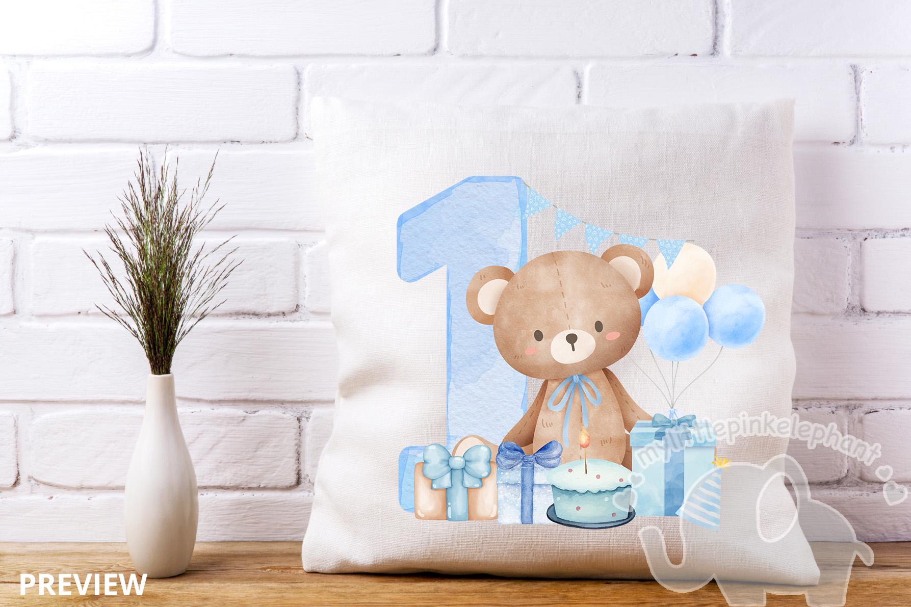Teddy Bear Blue Balloons 1st Birthday PNG, First Birthday Sublimation ...