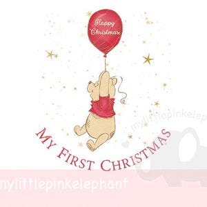 Ghirlanda natalizia rossa di Winnie the Pooh in formato PNG, stampa a sublimazione della maglietta del primo Natale del bambino, scatola della vigilia di Natale, sacco di Natale, download istantaneo