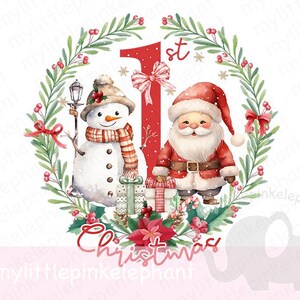 1. Weihnachten Roter Weihnachtsmann & Schneemann PNG, Babys erstes Weihnachten, 1