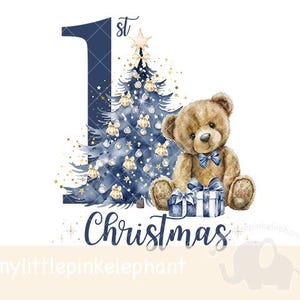 Navy Blue My First Christmas PNG, Christmas Baby PNG, 1st Christmas, Teddy Bear Christmas, Christmas Bag, Instant Download, Blue Christmas