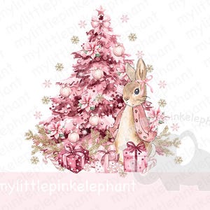 Flopsie Bunny 1st Christmas, rosa Weihnachtsbaum PNG, Sublimationsdesign, Weihnachtskartendesign, Weihnachtssackdesign, sofortiger digitaler Download