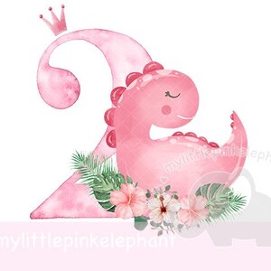 Bébé dinosaure 2e anniversaire PNG, dinosaure rose deuxième anniversaire Clipart, conception de carte d'anniversaire dinosaure, sublimation d'anniversaire, téléchargement immédiat