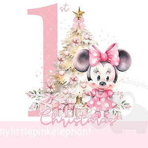 Classico Minnie Mouse 1° Natale PNG, Maglietta per il 1° Natale del bambino, Sublimazione, Il mio primo Natale, Festività, Digitale istantaneo, UV/DTF