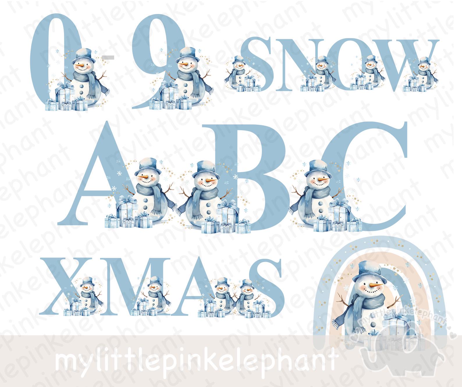 Cute Blue Snowman Christmas Alphabet PNG, Snowman 26 Individual Letters Alphabet Clipart, Christmas Alphabet, Instant Digital Download
