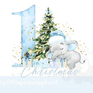 Blue Baby elephant My First Christmas PNG, Christmas Baby Vest PNG, 1st Christmas rainbow, Christmas tree, blue rainbow, baby elephant