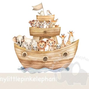 Ark van Noach en dieren PNG, Ark van Noach sublimatieontwerp, liefde op je doopkaartontwerp, dierenark, instant digitale download