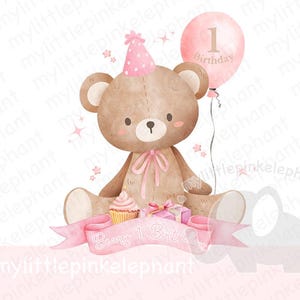 Teddy Bear Pink Balloon 1st Birthday PNG, Beary 1st Birthday Sublimation Design, Pink Baby Girls First Birthday, Instant Digital Download