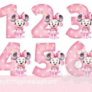Classic Minnie Mouse numbers 1-9 Birthday PNG, Baby&#39;s birthday T shirt Sublimation, Minnie birthday, birthday cake, Instant Digital, UV/DTF