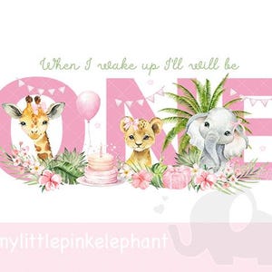 Girls Wild One Baby Safari Animals In Flower Crowns PNG, First Birthday Sublimation Design, 1st Birthday Party, Instant Digital Download