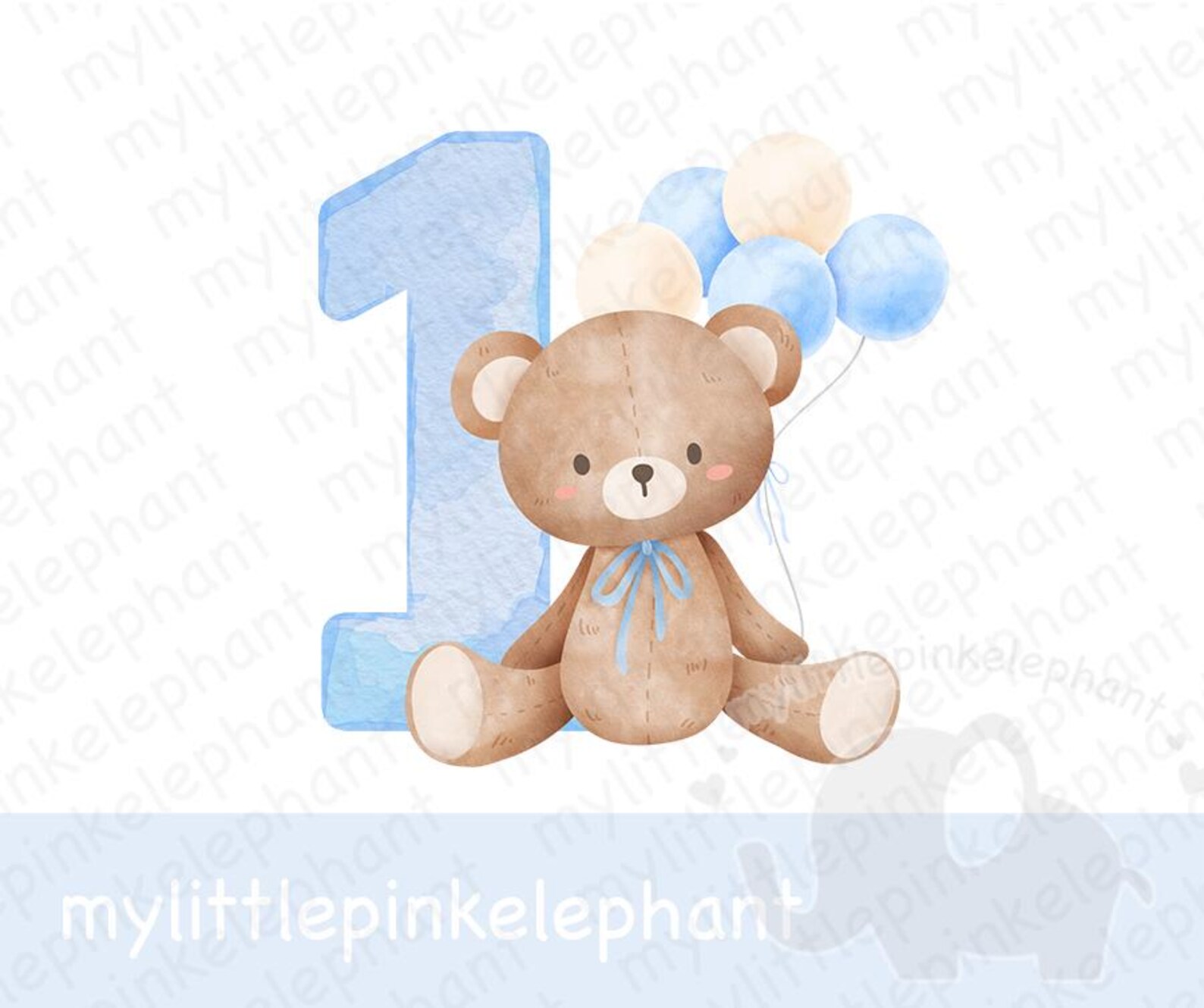Teddy Bear Blue Balloons 1st Birthday PNG, First Birthday Sublimation ...