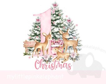 Weihnachten Hirsch PNG, Weihnachten Hirsch, Weihnachten Urlaub Sublimation, süßes Reh im rosa Schal, Rentier, Sofort Download