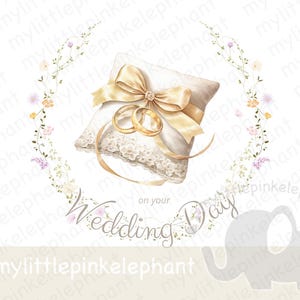 Trouwdag clipart, Just Married PNG, Instant Download, trouwring kussen print, aquarel clipart, sublimatie ontwerpen, kaart ontwerp