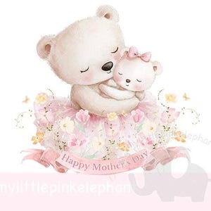Ours en peluche lapin notre première fête des mères, maman et bébé ours rose Sublimation Design, PNG, conception de carte de fête des mères, maman ours, téléchargement immédiat