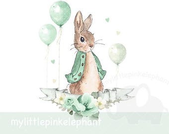 Peter Rabbit, anniversaire, vert, téléchargement png, fond transparent, 1er anniversaire, premier souvenir, conception par sublimation, téléchargement numérique,