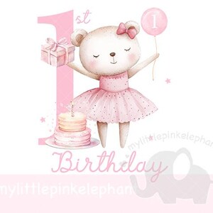 Teddy Bear girl Pink Balloon 1st Birthday PNG, bear 1st Birthday Sublimation Design, Pink Baby Girl First Birthday, Instant Digital Download