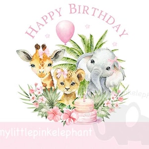 Girls Wild One Baby Safari Animals In Flower Happy birthday PNG, First Birthday Sublimation Design, Girl Birthday Party, Instant Download