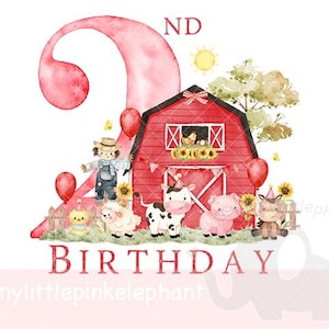 2e anniversaire rouge ferme grange anniversaire garçon PNG, sublimation animaux de la ferme, conception de T Shirt ferme garçons, carte d'anniversaire, téléchargement immédiat
